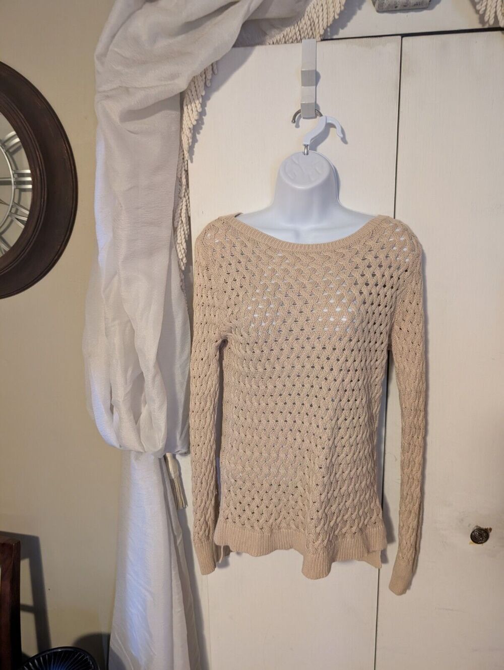EUC Michael Kors Sweater Beige Tunic Pullover Basket Weave Knit Women's Medium